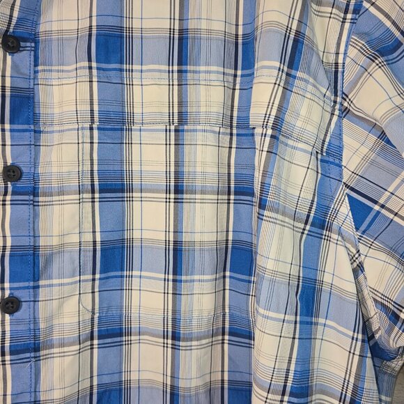 WRANGLER MENS FISHING SHIRT SHORT SLEEVE BLUE WHITE PLAID SIZE 3XL EUC - Picture 3 of 7